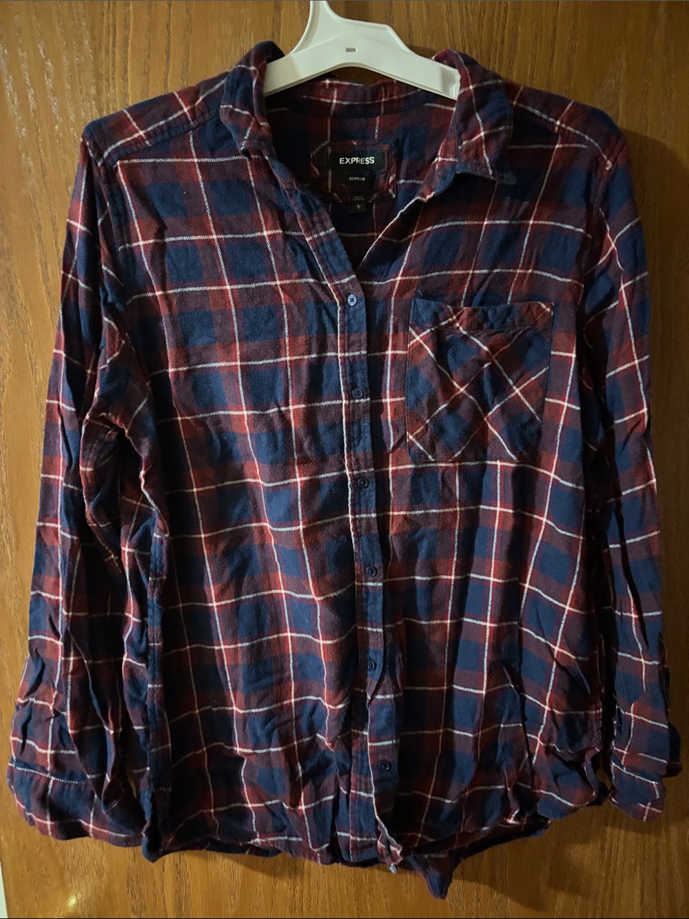 Express Plaid Button-Down Shirt in Navy and Burgundy